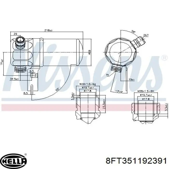 Receptor-secador del aire acondicionado 8FT351192391 HELLA