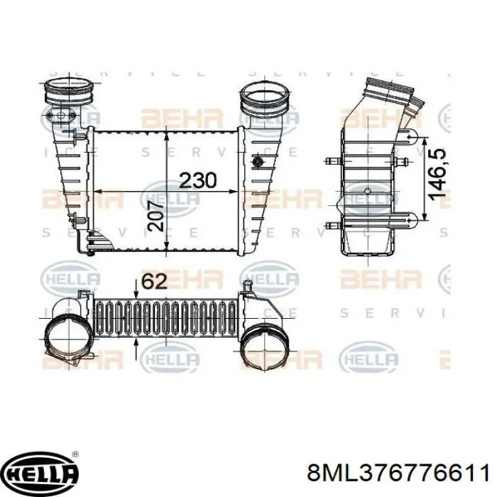 8ML376776611 HELLA Охладитель наддувочного воздуха