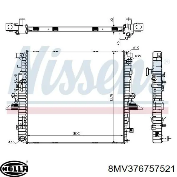 Купить 8MV376757521 HELLA Электровентилятор охлаждения в сборе (мотор+крыльчатка)