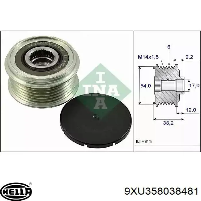 Купить 9XU358038481 HELLA Шкив ремня генератора