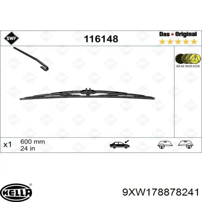Купить 9XW178878241 HELLA Щетка-дворник лобового стекла водительская
