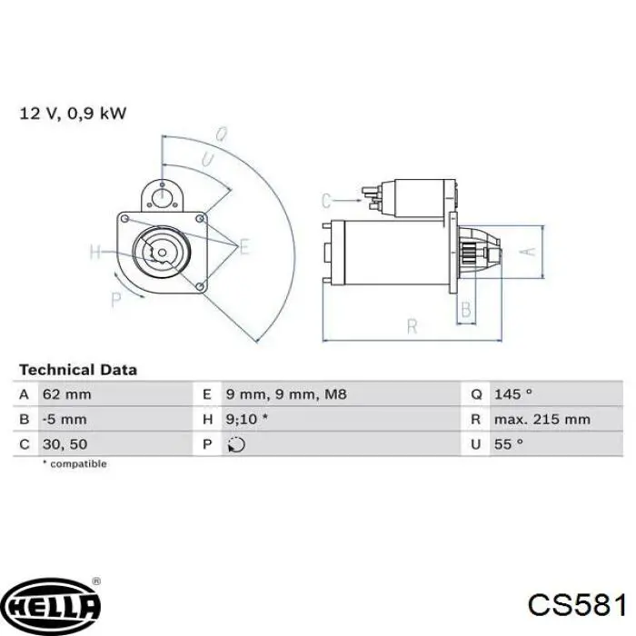 CS581 HELLA Стартер автомобиля