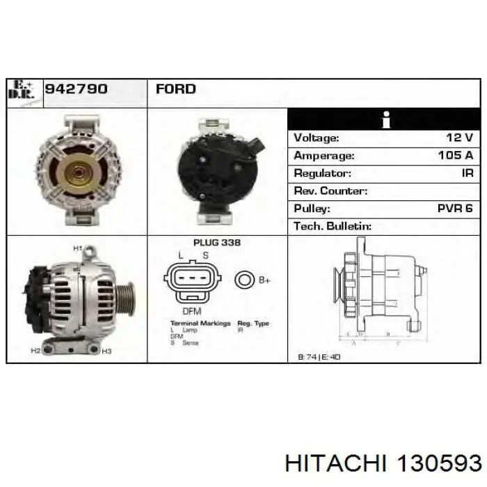 Купить 130593 Hitachi Реле регулятор напряжения генератора