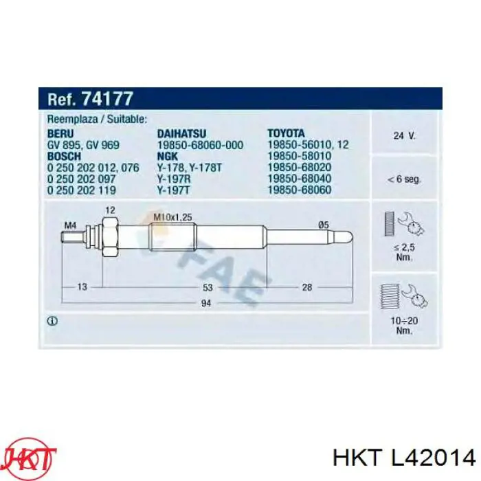 Свічка накалу L42014 HKT