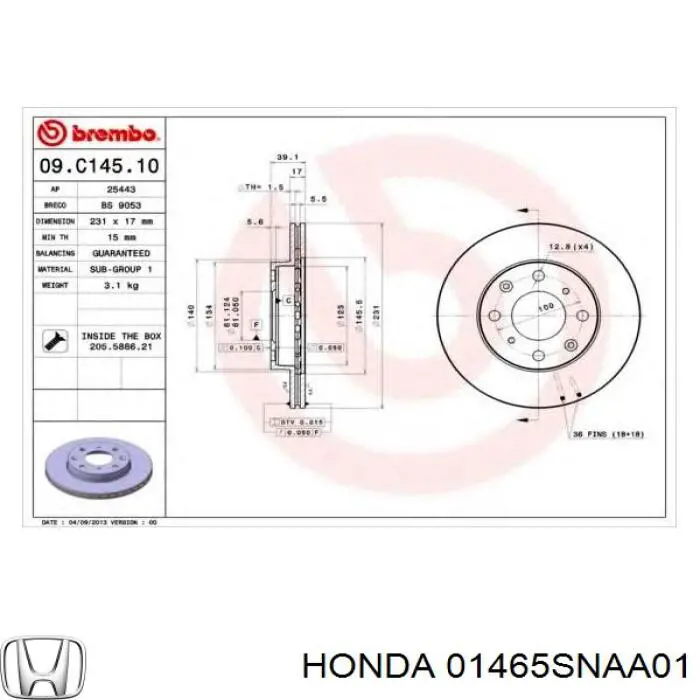 Шланг тормозной передний, левый Honda 01465SNAA01 цена, от 14.20 USD