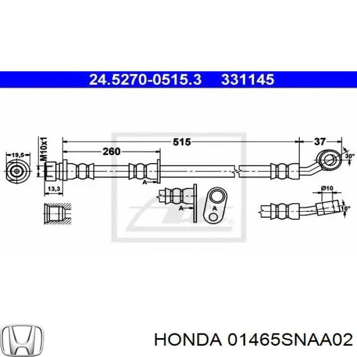 Купить 01465SNAA02 Honda Шланг тормозной передний левый
