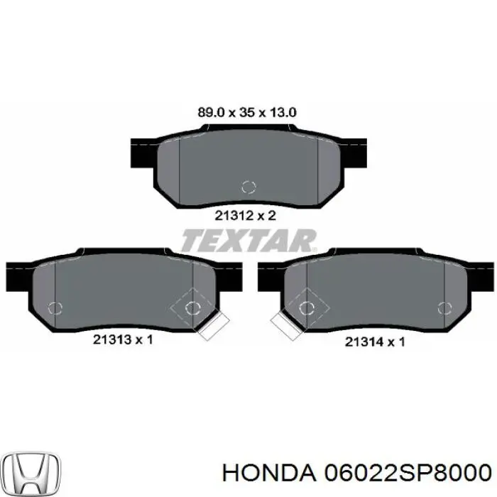 Pastillas de freno traseras 06022SP8000 Honda