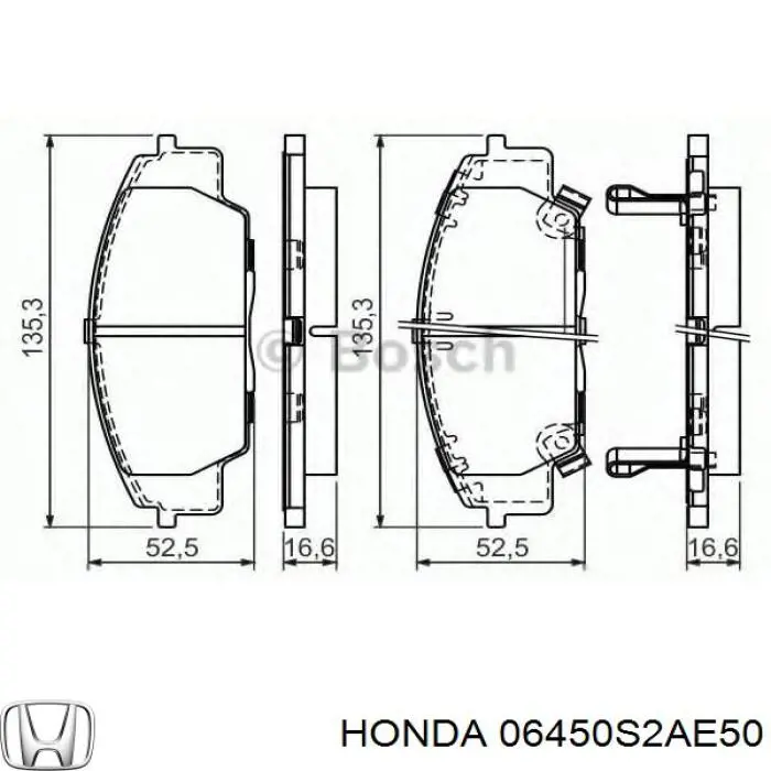 Передние тормозные колодки 06450S2AE50 Honda