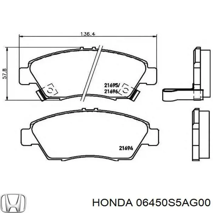 Передние тормозные колодки 06450S5AG00 Honda