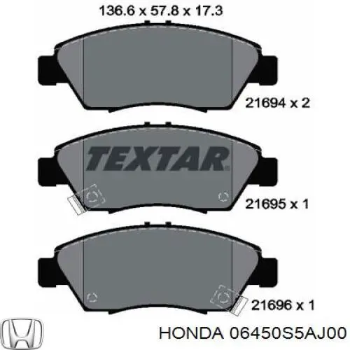 Колодки Honda 06450S5AJ00 цена, от 22.52 USD