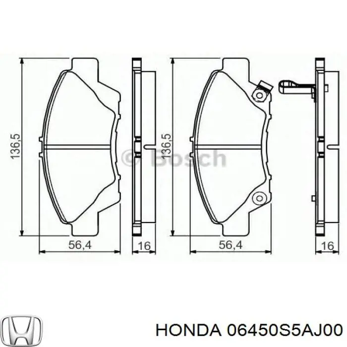 Купить 06450S5AJ00 Honda Колодки тормозные