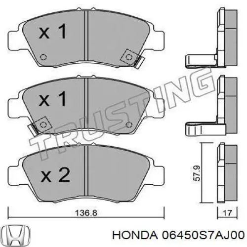 Купить 06450S7AJ00 Honda Колодки тормозные