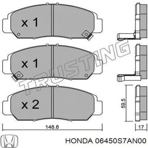 Передние тормозные колодки 06450S7AN00 Honda