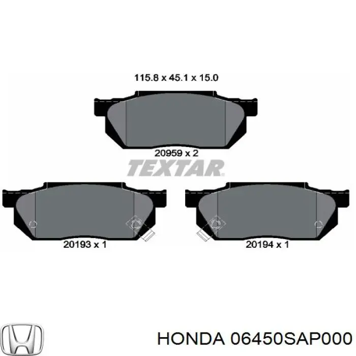 06450SAP000 Honda передние тормозные колодки