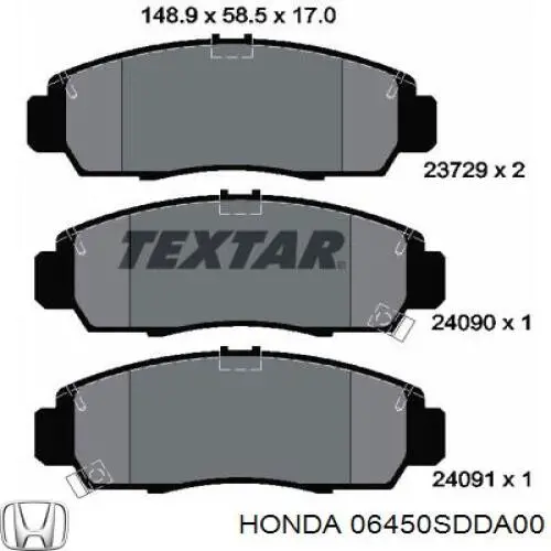06450SDDA00 Honda колодки тормозные передние дисковые