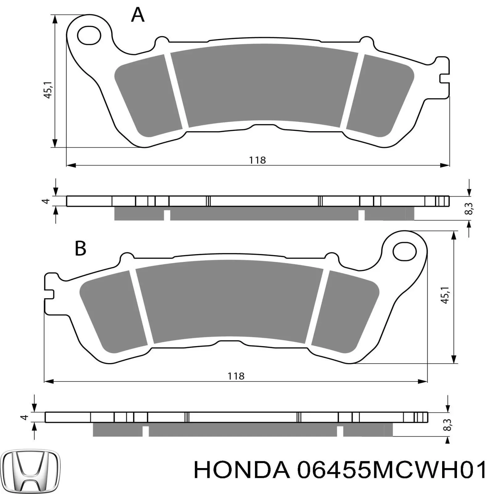 06455MCWH01 Honda sapatas do freio dianteiras de disco