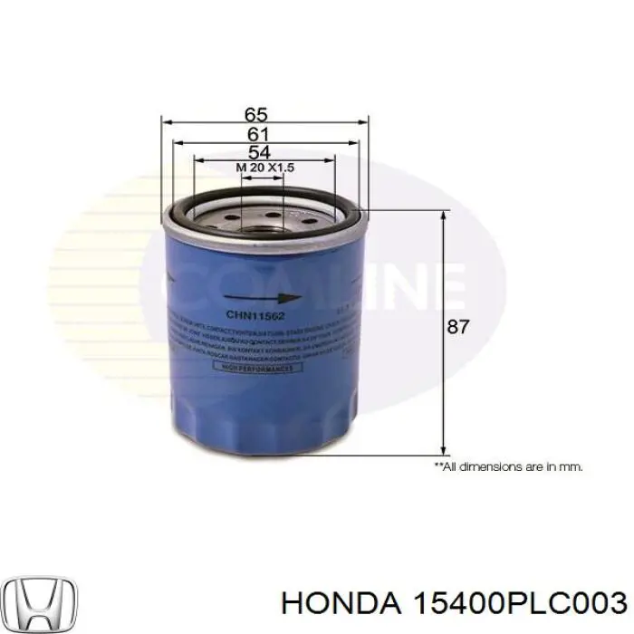 Масляный фильтр 15400PLC003 Honda