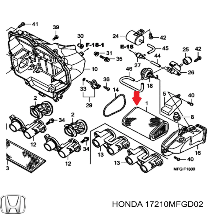 Воздушный фильтр 17210MFGD01 Honda