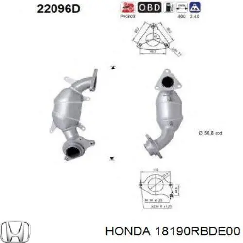 Купить 18190RBDE00 Honda Преобразователь отработавших газов