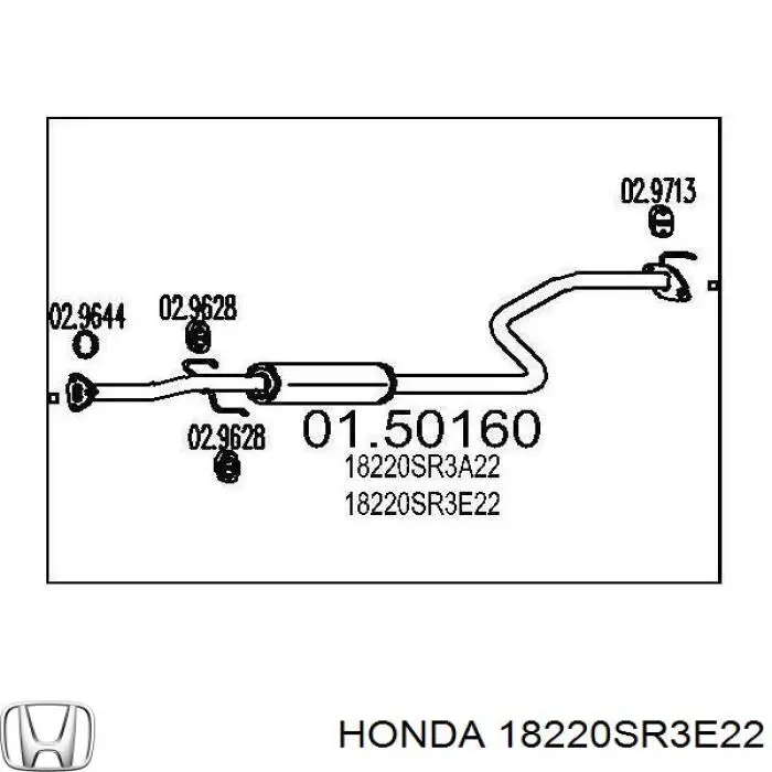 Глушитель, центральная часть 18220SR3E22 Honda