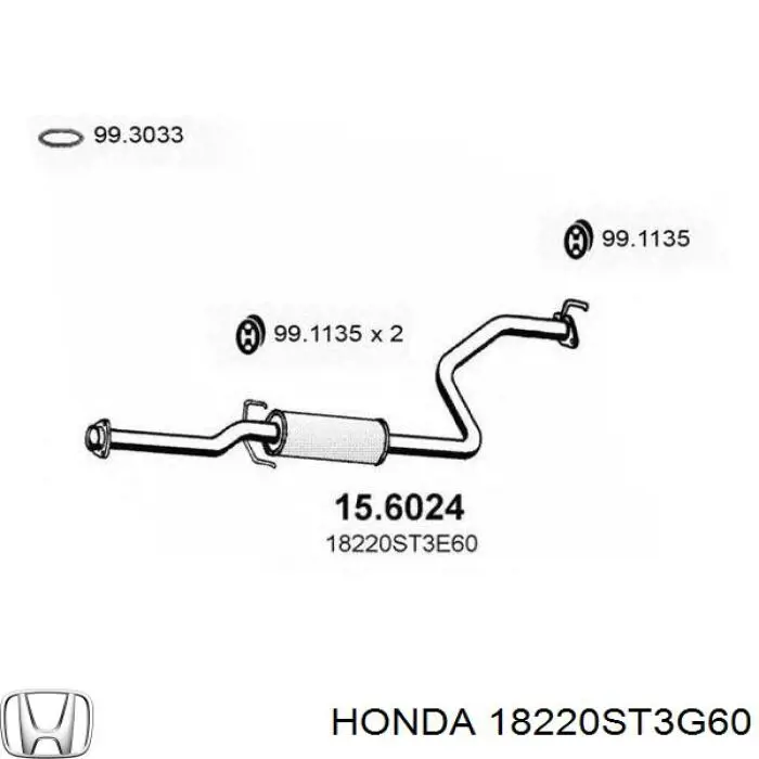 18220ST3G60 Honda глушитель, центральная часть