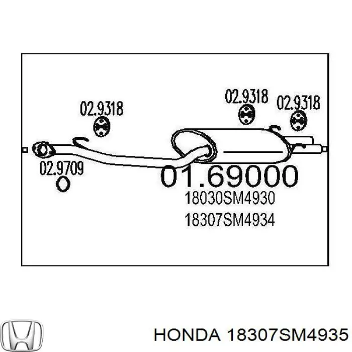 Silenciador posterior 18307SM4935 Honda