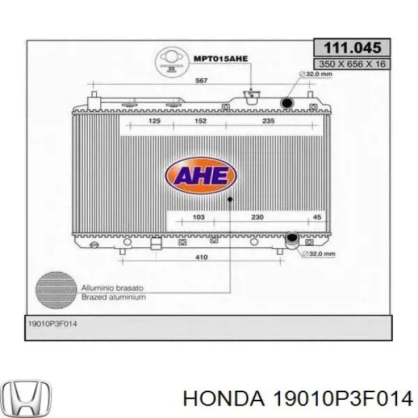 Радиатор охлаждения двигателя Honda 19010P3F014 цена, от 68.00 USD