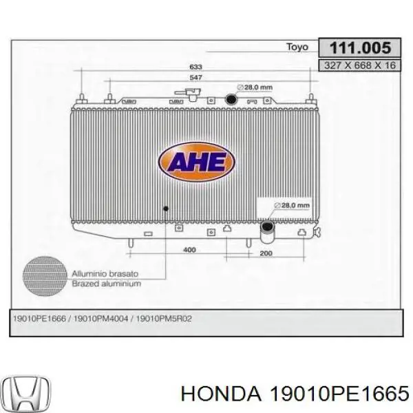Радиатор охлаждения двигателя Honda 19010PE1665 цена, от 60.81 USD