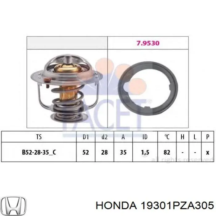 Termostato, refrigerante 19301PZA305 Honda