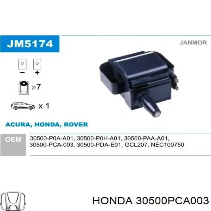 Bobina de encendido 30500PCA003 Honda