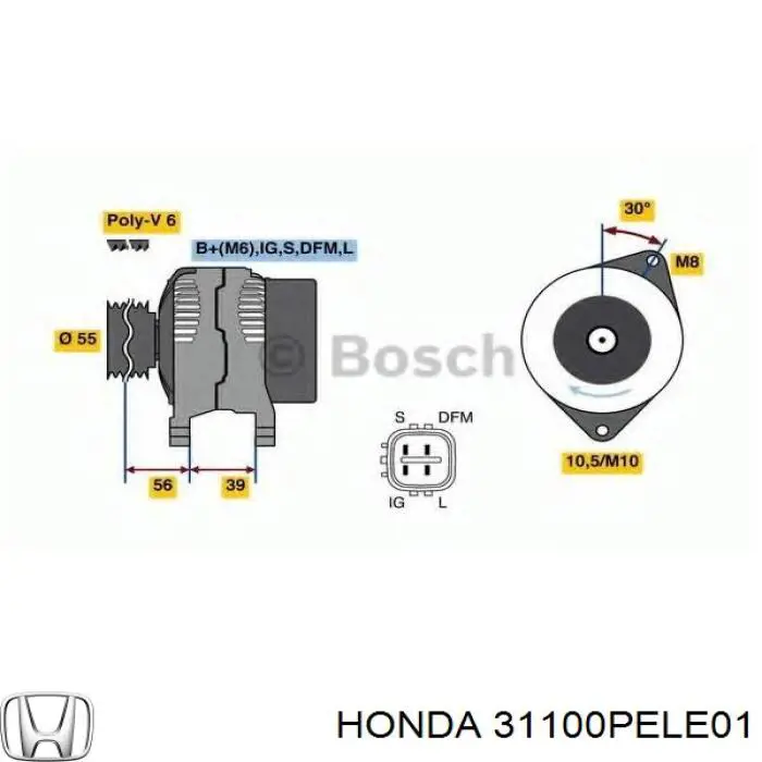 Генератор автомобиля Honda 31100PELE01