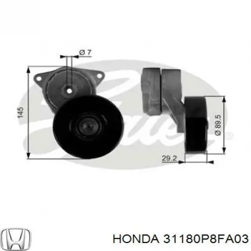 Rodillo, correa trapecial poli V 31180P8FA03 Honda/Acura