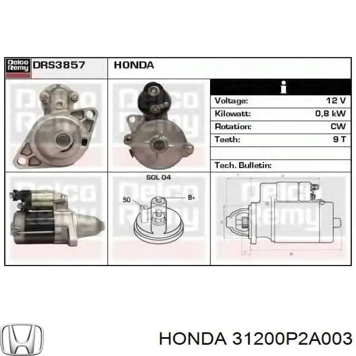 Стартер Honda 31200P2A003 цена, от 28.22 USD
