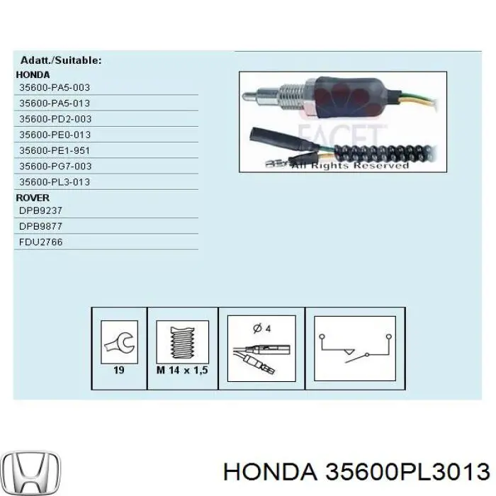 35600PL3013 Honda Датчик включения фонарей заднего хода