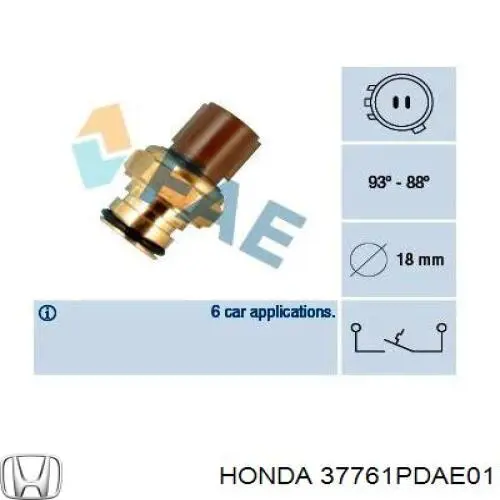 Датчик включения вентилятора радиатора 37761PDAE01 Honda