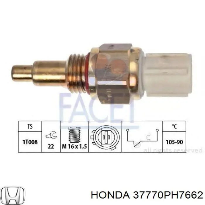 37770PH7662 Honda sensor de temperatura do fluido de esfriamento (de ativação de ventilador do radiador)