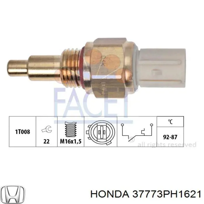 Sensor, temperatura del refrigerante (encendido el ventilador del radiador) 37773PH1621 Honda