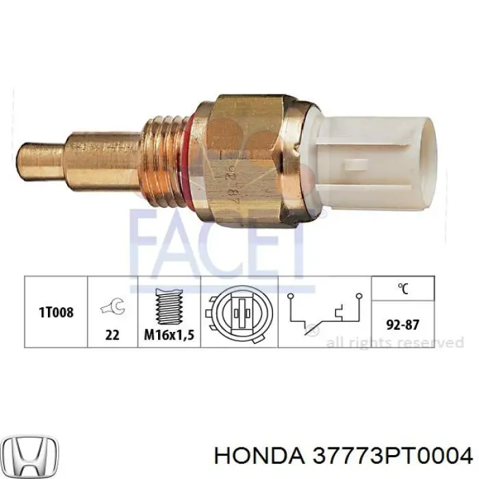 Sensor, temperatura del refrigerante (encendido el ventilador del radiador) 37773PT0004 Honda