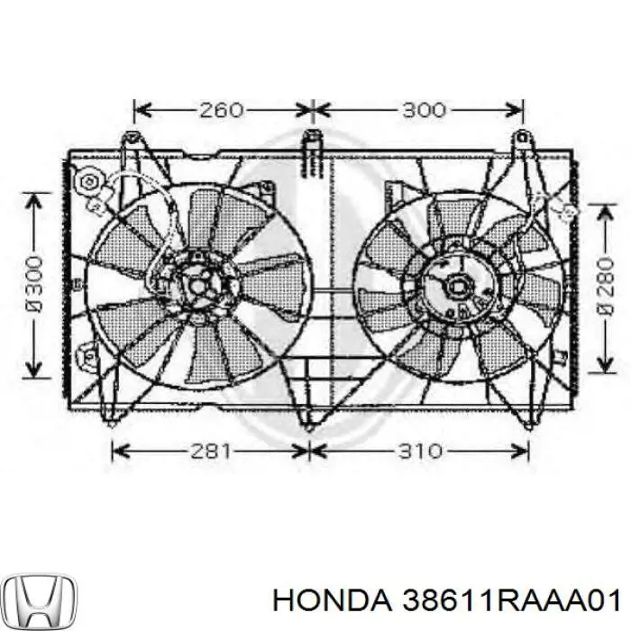 Диффузор вентилятора в сборе с мотором и крыльчаткой 38611RAAA01 Honda