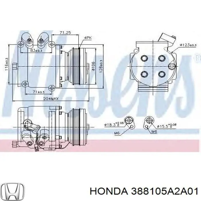 Компрессор кондиционера 388105A2A01 Honda