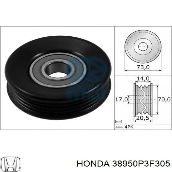 Ролик натяжителя приводного ремня Honda 38950P3F305