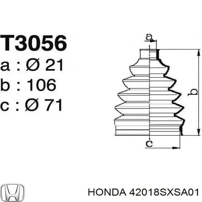 Пыльник ШРУСа передней полуоси наружный Honda 42018SXSA01