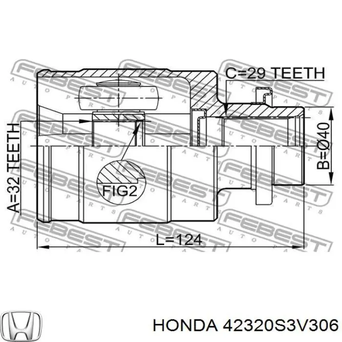 Шарнир угловых скоростей внутренний задний Honda 42320S3V306 цена, от 450.48 USD