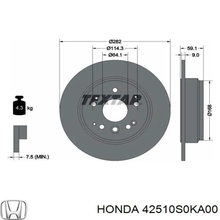 Задний тормозной диск Honda 42510S0KA00 цена, от 75.90 USD