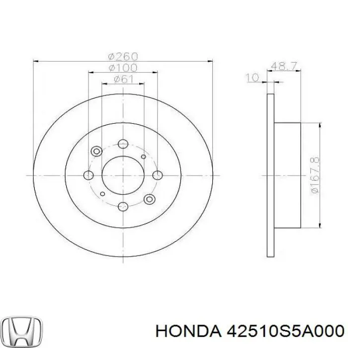 Тормозные диски 42510S5A000 Honda