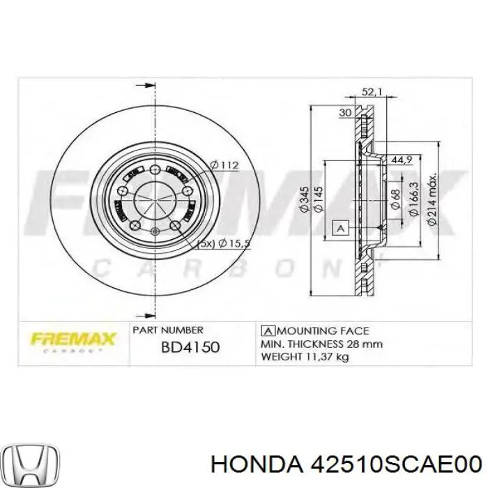 Купить 42510SCAE00 Honda Диск тормозной задний