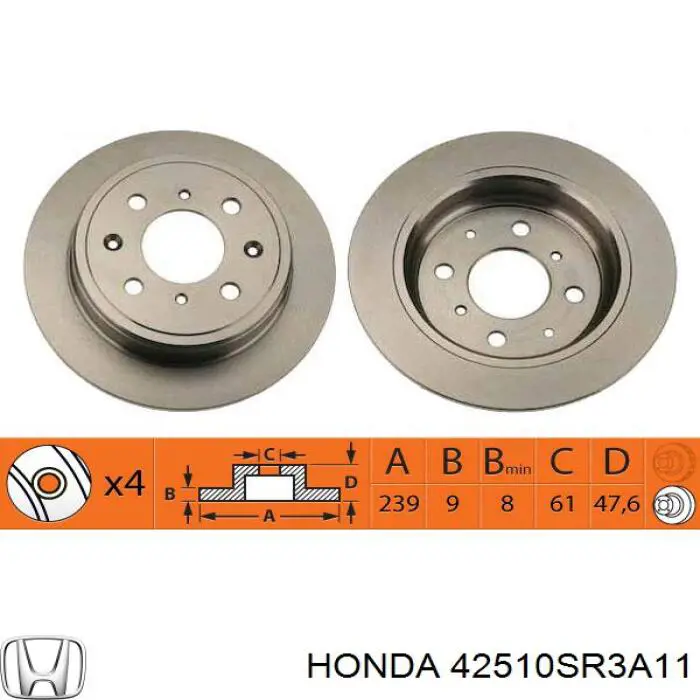 42510SR3A11 Honda диск тормозной задний