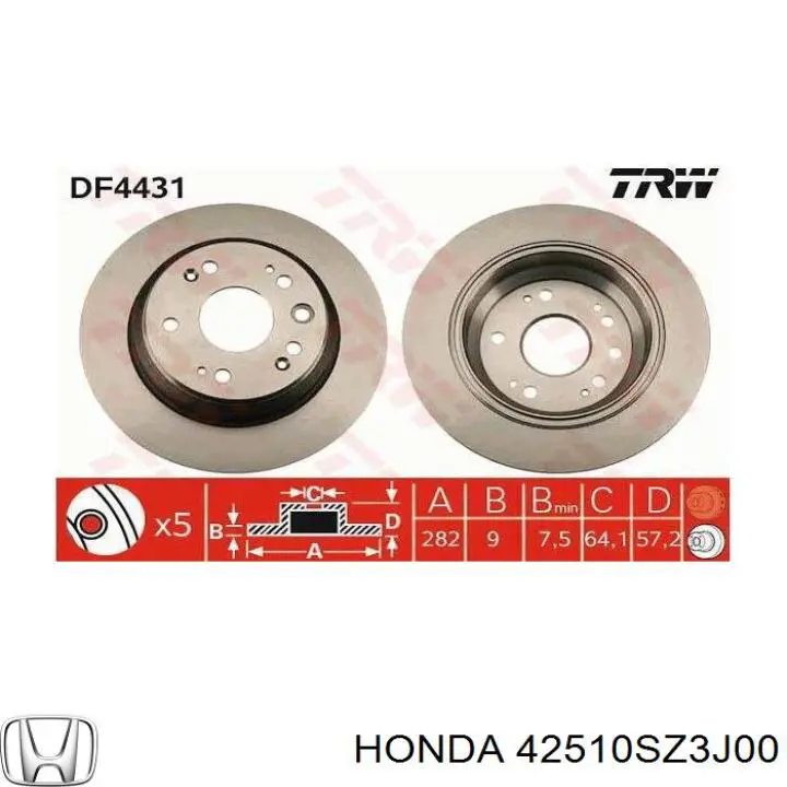 Купить 42510SZ3J00 Honda Диск тормозной задний