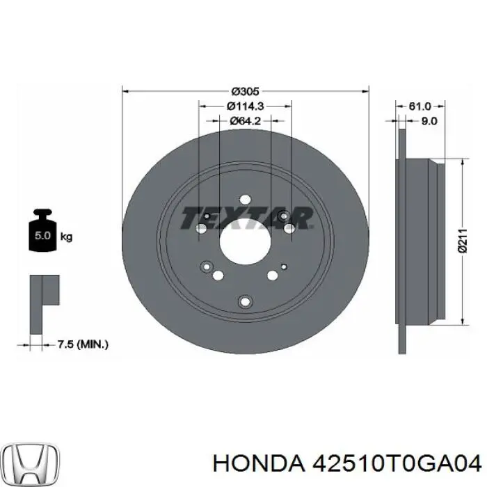 42510T0GA04 Honda диск тормозной задний