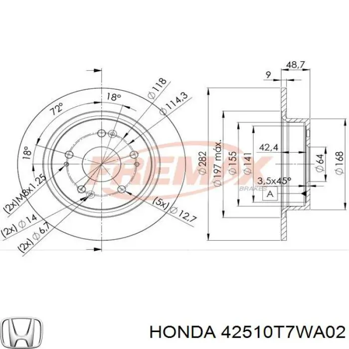 Купить 42510T7WA02 Honda Диск тормозной задний
